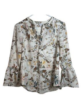 Carolina Belle Floral Blouse Size Small With Bell Sleeves White & Multicolor 100